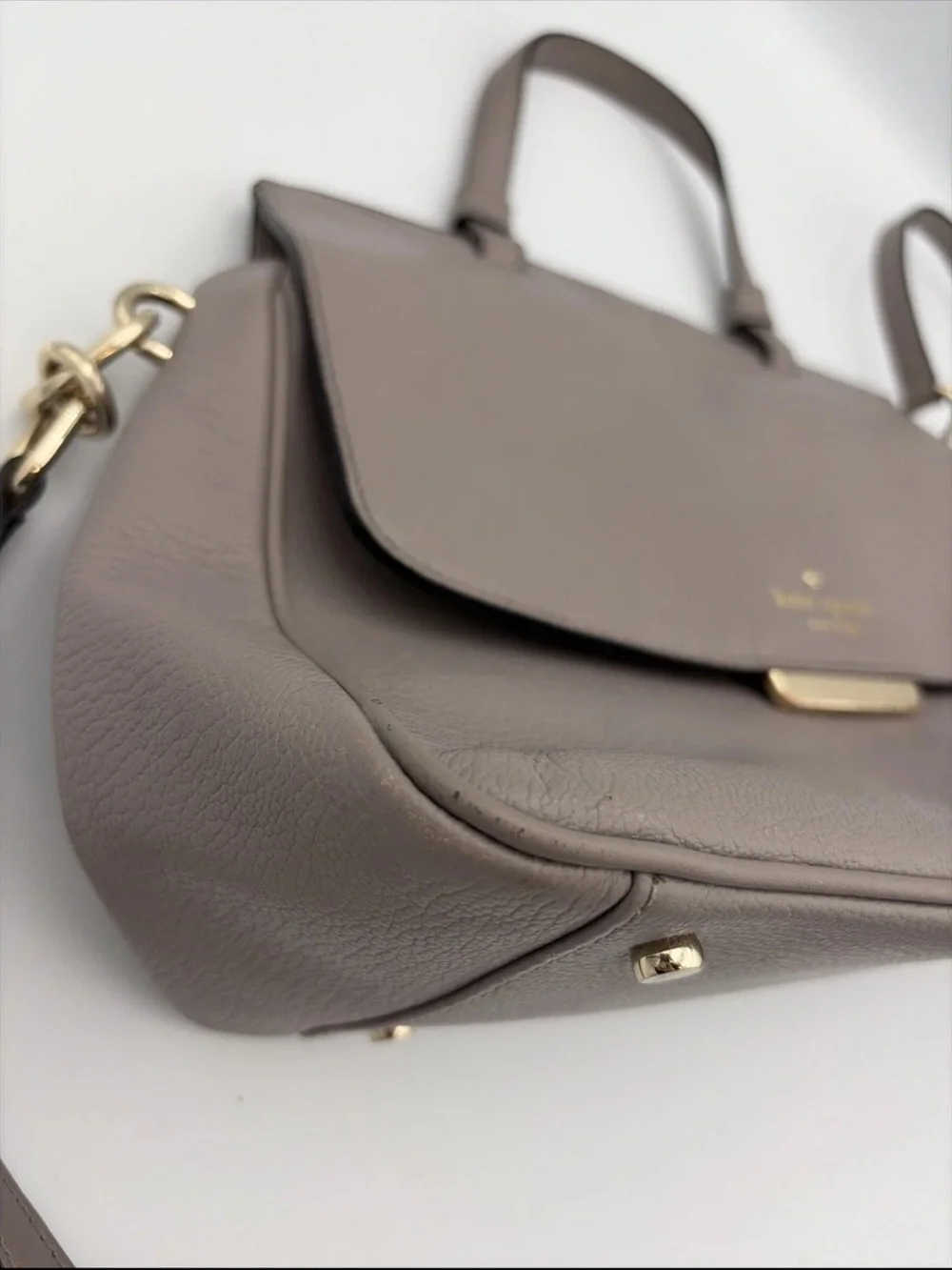 kate spade Rea Robinson Lane Taupe pebbled Leather Satchel with Gold Hardware